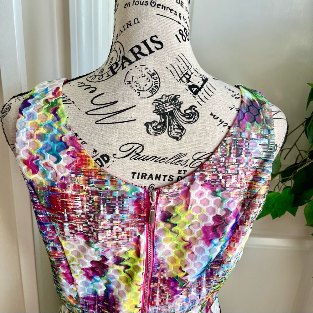 NY & Co Sleeveless Fit & Flare Art Print Dress Pink Sz 8P - Picture 12 of 16